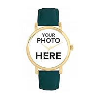 Personalised Photo Gifts for Women, Analogue Display, Japanese Quartz Movement Watch with Gold Case, Custom Made Engraved Watch