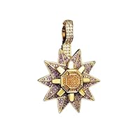 2.75 CT Round Cut Pave Set Multi Color Star Me Round Diamond Pendant Charm for Festival Day Gift in 14K Yellow Gold Over Sterling Silver