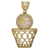 10k Yellow Gold Mens CZ Cubic Zirconia Simulated Diamond Basket Ball Sports Charm Pendant Necklace Jewelry Gifts for Men