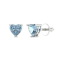 1.4ct Heart Cut Conflict Free Solitaire Aquamarine Blue Unisex Stud Earrings 14k White Gold Screw Back conflict free Jewelry