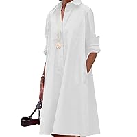 Womens Long Sleeve Button Down Shirt Dress with Pockets Casual Lapel Collared Midi Dress S-3XL