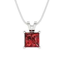 Clara Pucci 3.0 ct Princess Cut Genuine Natural Red Garnet Solitaire Pendant Necklace With 18