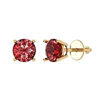 1.50 ct Round Cut Solitaire Natural Deep Pomegranate Dark Red Garnet Designer Stud Earrings Solid 14k Yellow Gold Screw Back