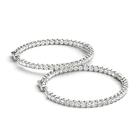 1.5 Ct In-Outside Simulated Diamond Hoop Earrings Prong Set in 14K White Gold Over 925 Sterling Silver