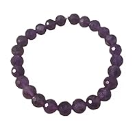 Unisex gem amethyst 8mm round faceted beads stretchable 7 inch bracelet for men,women-Healing, Meditation,Prosperity,Good Luck Bracelet