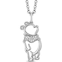 Created Round Cut White Diamond 925 Sterling Silver 14K Gold Finish Cute Winnie The Pooh Pendant Necklace for Women's & Girl's