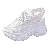 Women's Hollow Out Platform Wedge Sandals Non-Slip Breathable Lace-Up Fish Mouth Sneakers Casual Summer Hollow_Out Open Toe Sport Shoes