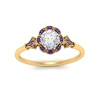 Choose Your Gemstone Vintage Halo Diamond CZ Engagement Ring yellow gold plated Round Shape Vintage Engagement Rings Minimal Modern Design Birthday Gift Wedding Gift US Size 4 to 12