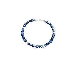 Natural Blue Sapphire 4mm Rondelle Shape Faceted Cut Gemstone Beads 7 Inch Silver Plated Clasp Bracelet For Men, Women. Natural Gemstone Link Bracelet. | Lcbr_01710