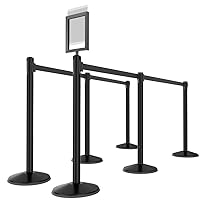 Crowd Control Barriers 7 Piece Crowd Control Queue, 6pk 10' Retractable Belt Stanchions and 8.5” x 11” Sign Frame Kit