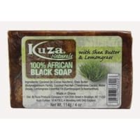 Kuza Naturals 100% African Black Soap With Shea Butter & Lemongrass 4oz