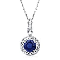 0.08 CT Round Cut Created Blue Sapphire & Diamond Pendant Necklace 14k White Gold Over