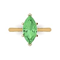 Clara Pucci 2.45ct Marquise Cut Solitaire Turquoise Green Simulated Diamond 6-Prong Classic Statement Ring Real 14k Yellow Gold for Women