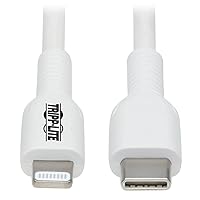 Tripp Lite USB C to Lightning Sync/Charge Cable, 6.6 feet / 2 Meter, White MFI Certified M/M (M102-02M-WH)