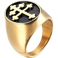 Kriskate & Co. Lorraine Cross Ring Gold Stainless Steel Signet Cross Rings Gift for Men Women SSR959-G