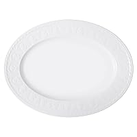 Cellini Oval Serving Platter by Villeroy & Boch - Premium Porcelain - Made in Germany - Dishwasher and Microwave Safe - Elegand Engraved Detail - White 15.75 Inches
