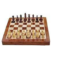 BCBESTCHESS Handmade Magnetic Wooden Folding Chess Board with Extra Queens & Storage for Chessmen (7x7 Inches)