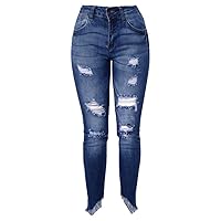 Andongnywell Womens Mid Waist Ripped Jeans Distressed Stretch Skinny Denim Pants Juniors Slim Fit Destroyed Jean