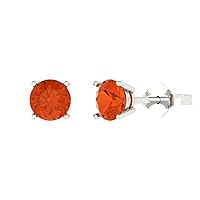 1.9ct Round Cut Solitaire Genuine Red Unisex Designer Stud Earrings Solid 14k White Gold Push Back conflict free Jewelry