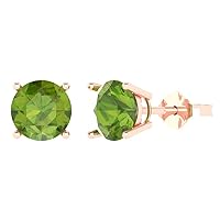 3.0 ct Round Cut Solitaire Real Green Peridot Pair of Stud Everyday Earrings 18K Pink Rose Gold Butterfly Push Back