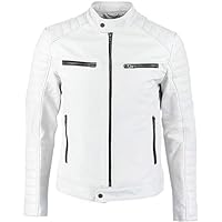 Cafe Racer Men's White Leather Jacket | White Real Leather Jacket For Men