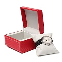AN207 Men Women Square Single Slot Watch Storage Box Faux Leather Wristwatch Display Case Portable Bracelet Jewelry Organizer Small Jewelry (Color : Red)
