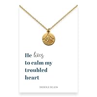 Gold Christus Necklace - Christian Gift with 'Redeemer Lives' or 'Calm My Heart' Card Options