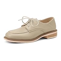Women's Classic Lace Up Loafers Flats Square Toe Leather Low Heels Work Office Dress Oxford Shoes