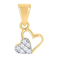 14ct Two tone Gold Womens CZ Cubic Zirconia Simulated Diamond Double Love Heart Charm Pendant Necklace Measures 14.4x8.4mm Wide Jewelry for Women