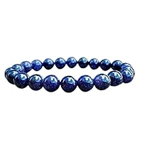 Unisex Bracelet 8mm Natural Gemstone Blue Goldstone Round shape Smooth cut beads 7 inch stretchable bracelet for men & women. | STBR_03010