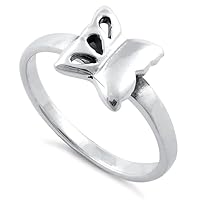 Solid 925 Sterling Silver Butterfly Stackable Ring