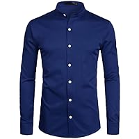 Wine Red Slim Fit Dress Shirts Men Banded Collar Long Sleeve Chemise Homme Casual Button Down Shirt for Busienss Men