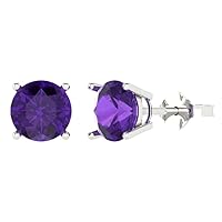 2.9ct Round Cut Solitaire Natural Amethyst Unisex Designer Stud Earrings Solid 14k White Gold Push Back conflict free Jewelry
