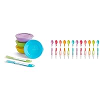 Munchkin® Love-a-Bowls™ 10 Piece Baby Feeding Set, Includes Bowls with Lids and Spoons, Multicolor & Soft Tip™ Infant Spoons, 12 Count (Pack of 1)