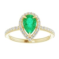 Filigree Halo Pear Shape Emerald Diamond Ring 1 CT 14k Gold, Dainty Tear Drop Emerald Engagement Ring, May Birthstone Ring, Wedding Ring, Bridal Ring, Promise/Anniversary Ring