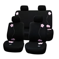 FH Group Floral Embroidery Design Car Seat Covers, Airbag Ready and Split Bench (Black Color) FB053114