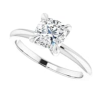 10K Solid White Gold Handmade Engagement Ring 1.0 CT Cushion Cut Moissanite Diamond Solitaire Wedding/Bridal Rings for Women/Her Propose Ring