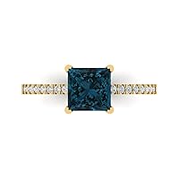 Clara Pucci 1.76 Princess Cut Solitaire W/Accent real Natural London Blue Topaz Anniversary Promise Wedding ring Solid 18K Yellow Gold