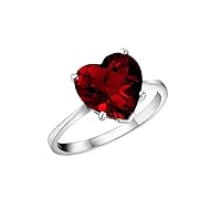 R0190 10mm Heart Shape Helenite Contemporary Style Sterling Silver Modern Ring (Red, 7)