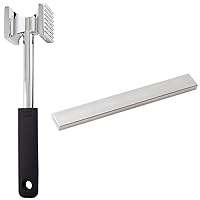 Gorilla Grip Meat Tenderizer and Knife Holder, Stainless Steel Meat Tenderizer Soft Grip Handle, Magnet Strip for Knives 10 Inch Wall Mount Bar Both in Black, 2 Item Bundle