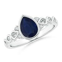 Bezel Set Pear Shape Blue Sapphire CZ Diamond Art Deco Band Ring 925 Sterling Silver September Birthstone Gemstone Jewelry Wedding Engagement Women Birthday Gift