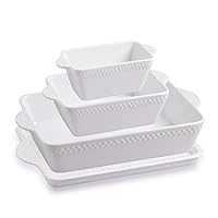 Sweejar Ceramic Baking Dish Lasagna Pans with Trivet, Rectangular Bakeware for Cooking, Kitchen, Cake Dinner, Banquet, 15.3x 9.6 x 2.8 Inches of Casserole Dishes（White）