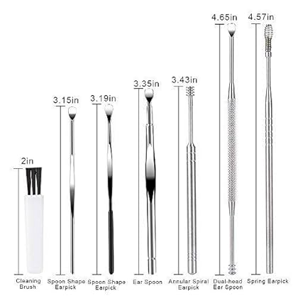 7 Pcs Ear Pick, BetyBedy Ear Cleansing Tool Set, Ear Curette Earwax Removal Kit with a Small Cleaning Brush and Storage Box, Silver