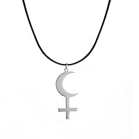 EUEAVAN Black Moon Lilith Goddess Symbol Necklace for Women Gothic Lilith Goddess Seal Astrology Crescent Moon Cross Pendant Pagan Jewelry Wiccan Gifts Lucifer's Symbol Men