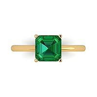 Clara Pucci 2.0 carat Asscher Cut Solitaire Simulated Emerald Proposal Wedding Bridal Anniversary Ring 18K Yellow Gold