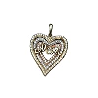 Animas Jewels 1.25 CT Round Cut VVS1 Diamond 3-Tone Mom Heart Pendant Mother's Day Gift .925 Sterling Silver With Free Chain
