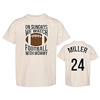 Custom Football Toddler Shirt, On Sundays We Watch Football with Mommy (Name & Number On Back), Youth, Personalized T-Shirt