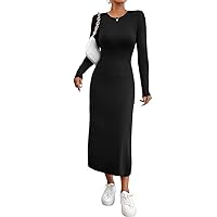 Women's Dress Solid Bodycon Dress Dress for Women (Color : Black, Size : Medium)