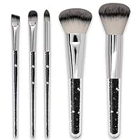 Beauty Tools 5 Makeup Brush Set Crystal Clear Handle Makeup Brush Set(Natural And Synthetic Hair)-Includes Foundation-Contouring-Blending-Blush And Eyeshadow Brushes