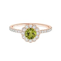 Vintage Style 6MM Round Green Peridot Gemstone Flower Love Ring 925 Sterling Silver